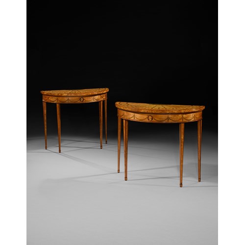 A Rare Pair of George III Period Satinwood Marquetry Tables, Attributed to Thomas Chippendale Junior